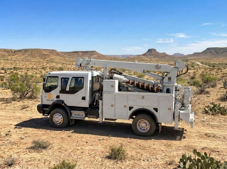 White off-road utility truck in the desert.