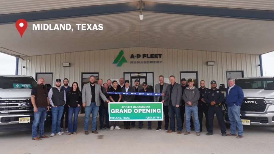 Group photo of AP Fleet Management employees, community members, and local officials celebrating the opening of the company’s new Midland, Texas, location.