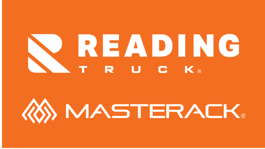 Reading Truck and Masterack logos displayed in white against a bright orange background.