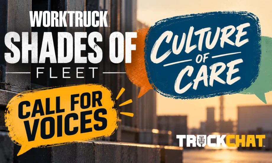 Shades of Fleet Culture of Care graphic featuring speech bubbles and a Call for Voices invitation against an industrial fleet setting.