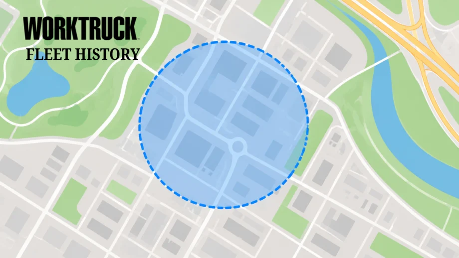 Illustrated map showing a blue circular geofence boundary around a defined geographic area.