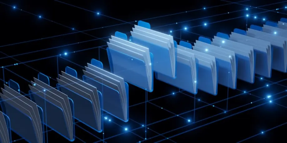 Blue folders across with 2 sticking out