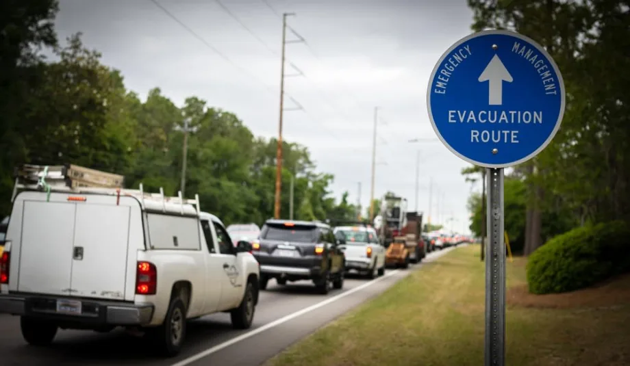 Cars in traffic going to Evacuation Route