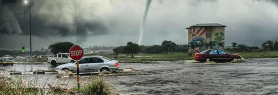 Cars through a flooding street