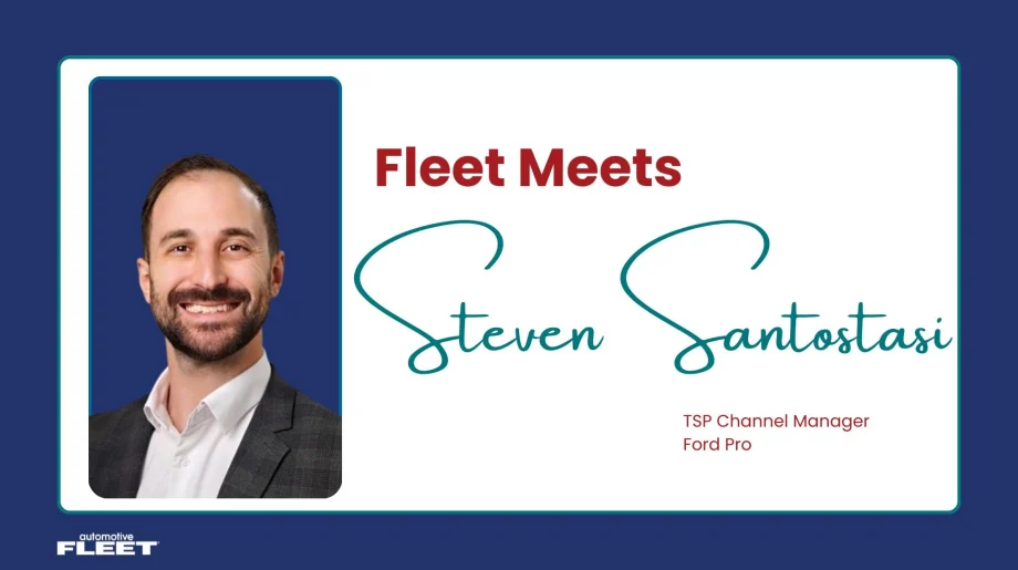 A graphic with Ford Pro's Steven Sanstostasi's headshot on it representing the Fleet Meets series.
