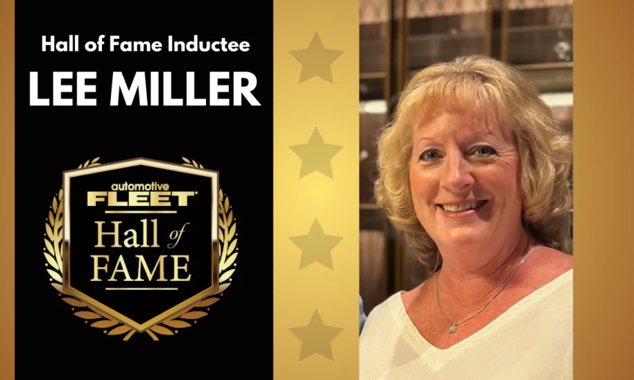 Automotive Fleet Hall of Fame graphic honoring Lee Miller, retired director of fleet services for Boehringer Ingelheim.