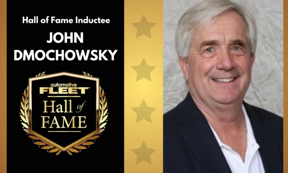 Automotive Fleet Hall of Fame graphic honoring John Dmochowsky, retired senior global fleet manager for Mondelēz International.