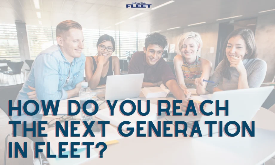 oung professionals collaborate around laptops in an office, illustrating efforts to introduce the next generation to careers in fleet management.