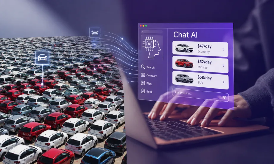 A traveler searches for rental cars with an AI bot