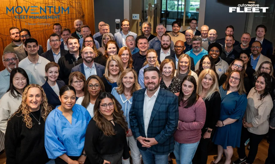 Group photo of Moventum Fleet Management employees at the company’s Oak Brook headquarters following the rebrand from Union Leasing after 70 years in business.