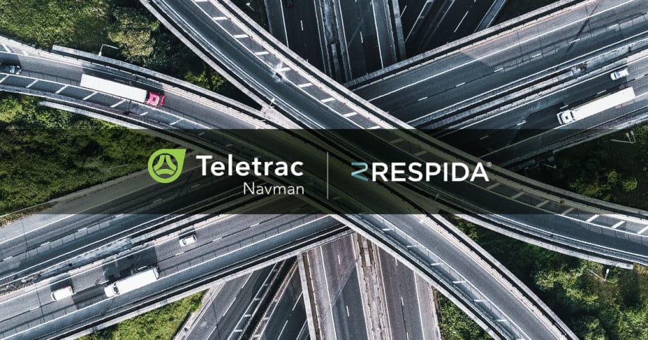 Aerial view of a multi-level highway interchange with Teletrac Navman and Respida logos, representing Teletrac Navman’s acquisition by Respida Capital and future growth in fleet management.