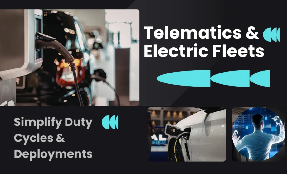Illustration of EV charging and technician at cyber controls with thematic headlines and lettering.