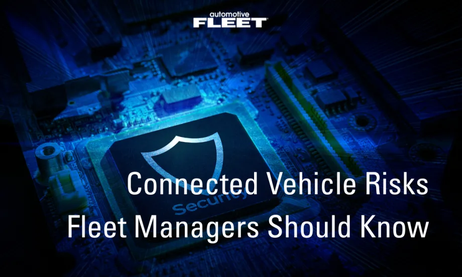a blue background that looks like technology security with Connected vehicle risks every fleet manager should know overlay