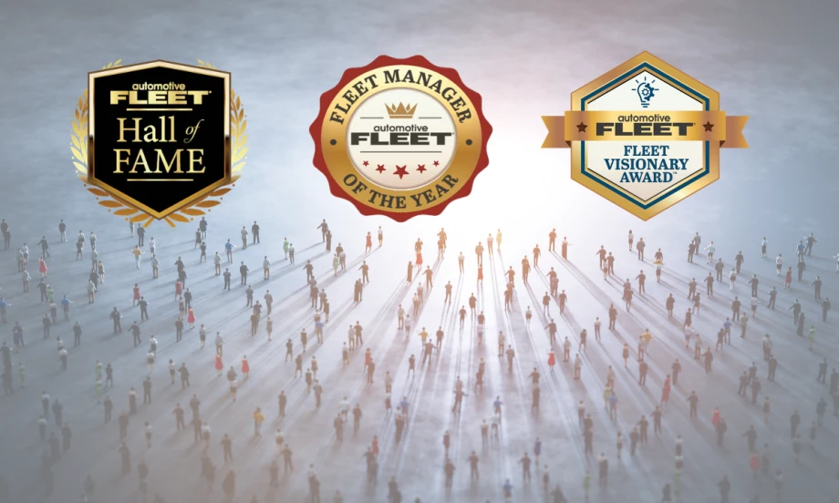 three award logos with crowd underneath