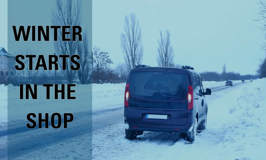 van on the side of a snowy road