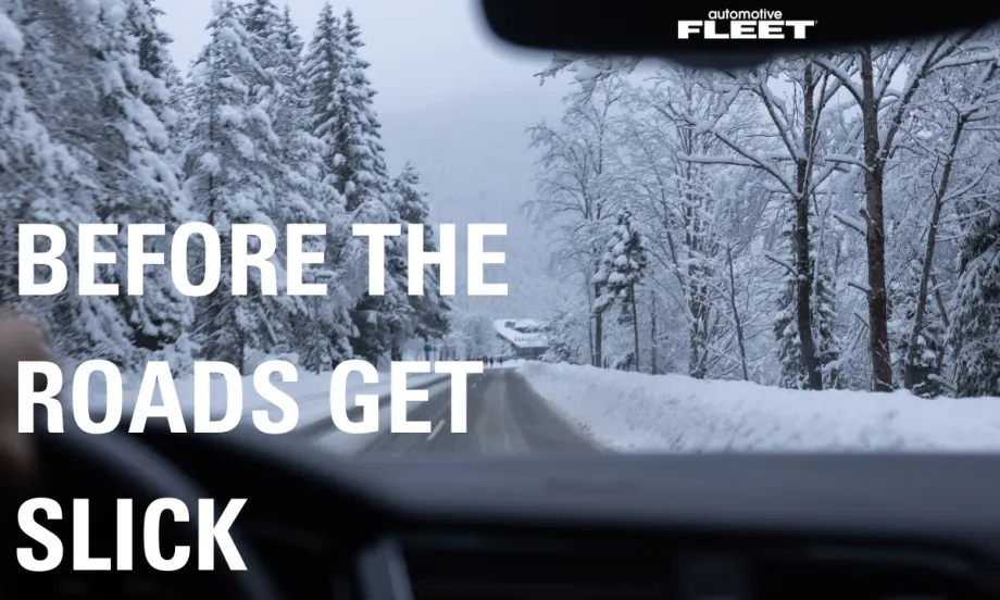 Winter road with the words BEFORE THE ROADS GET SLICK overlaid