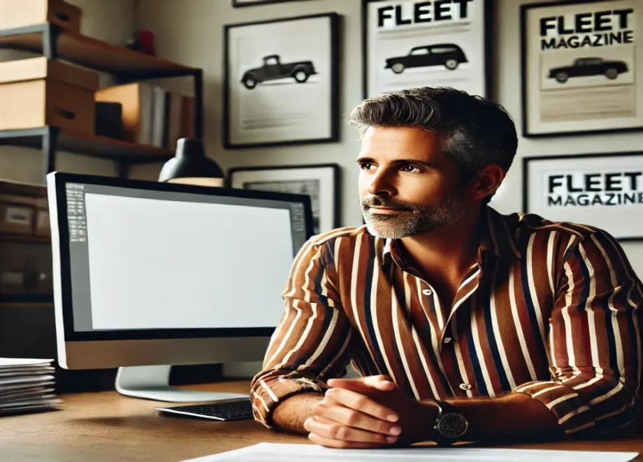 An AI-generated image of a male writer at his desk.