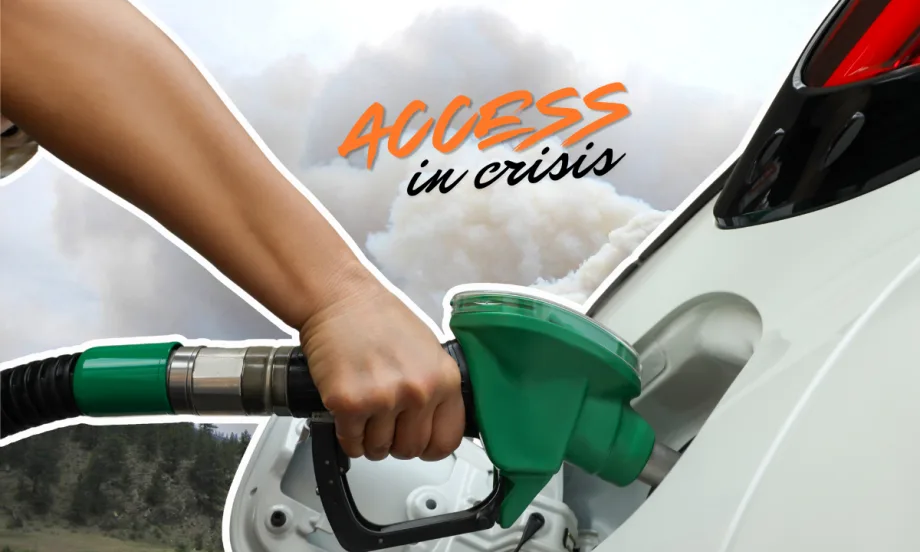 pumping fuel with wildfire smoke in background