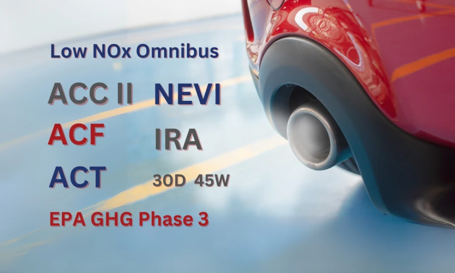 car exhaust with written emissions rules.