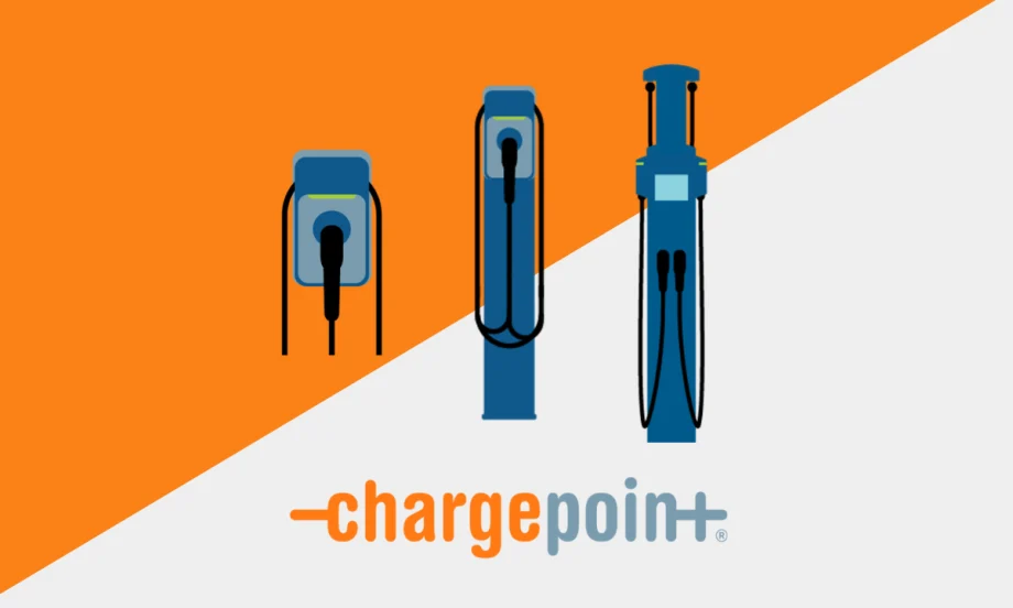 An orange and light gray graphic with the ChargePoint logo.
