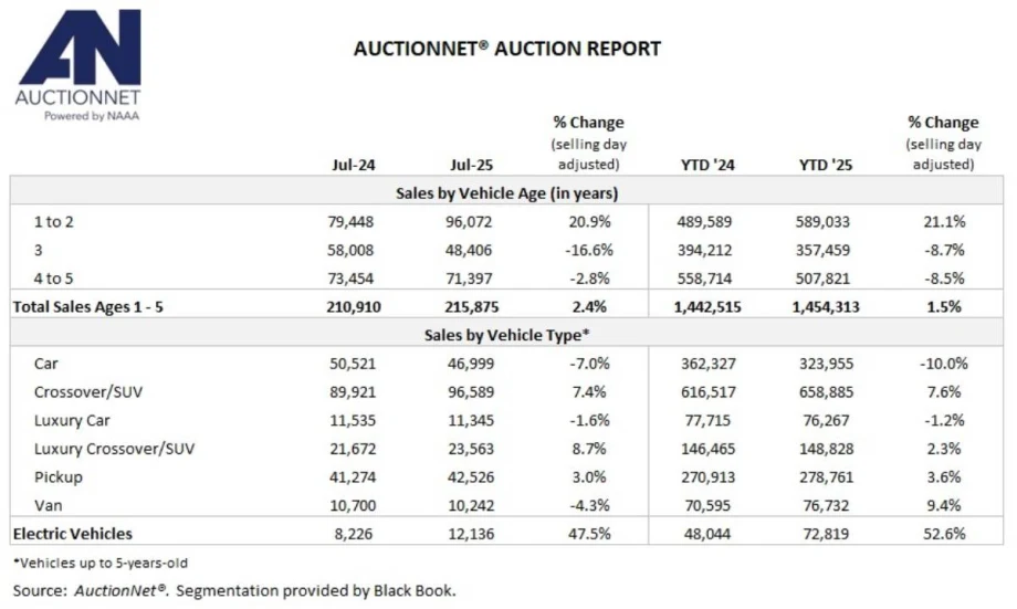 A summary chart of auction market sales by segment from AuctionNet.