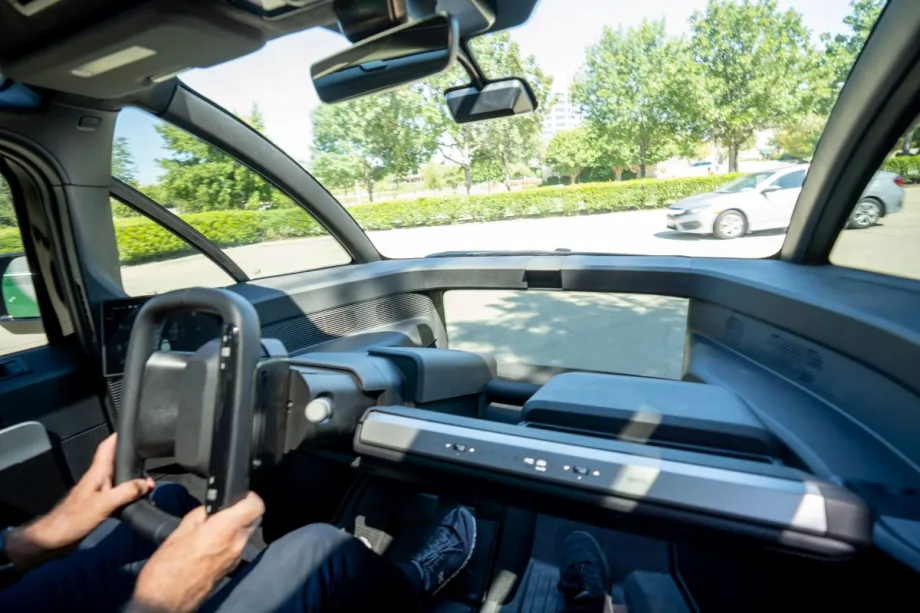 Passenger view of the Canoo electric vehicle.