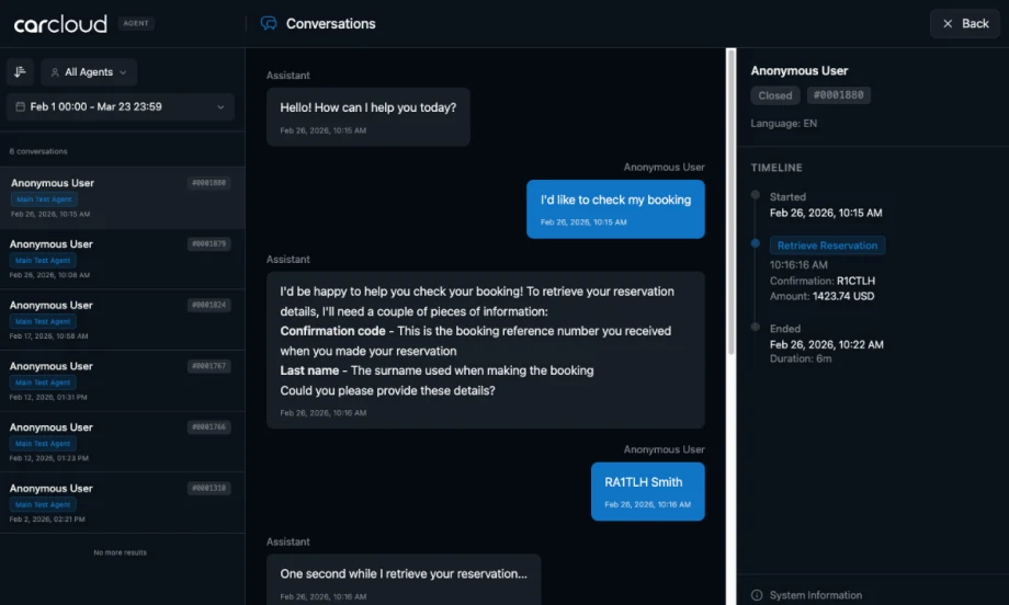 An image of a car rental AI message exchange.