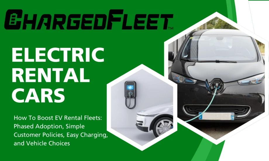 Two photos of an EV charging in the front and another EV parked near a wall-mounted charger.