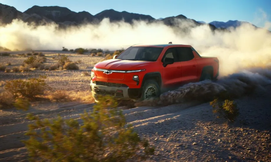 The 2026 Chevy Silverado Trail Boss EV driving
