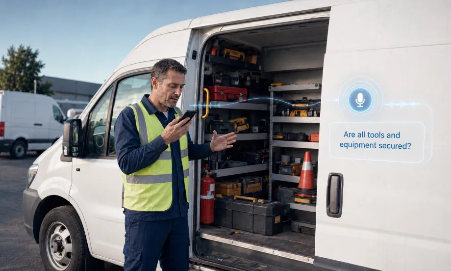 van driver conversing with AI assistant over phone
