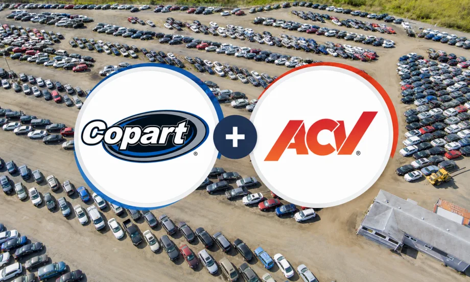 Copart and ACV logos with cars in background