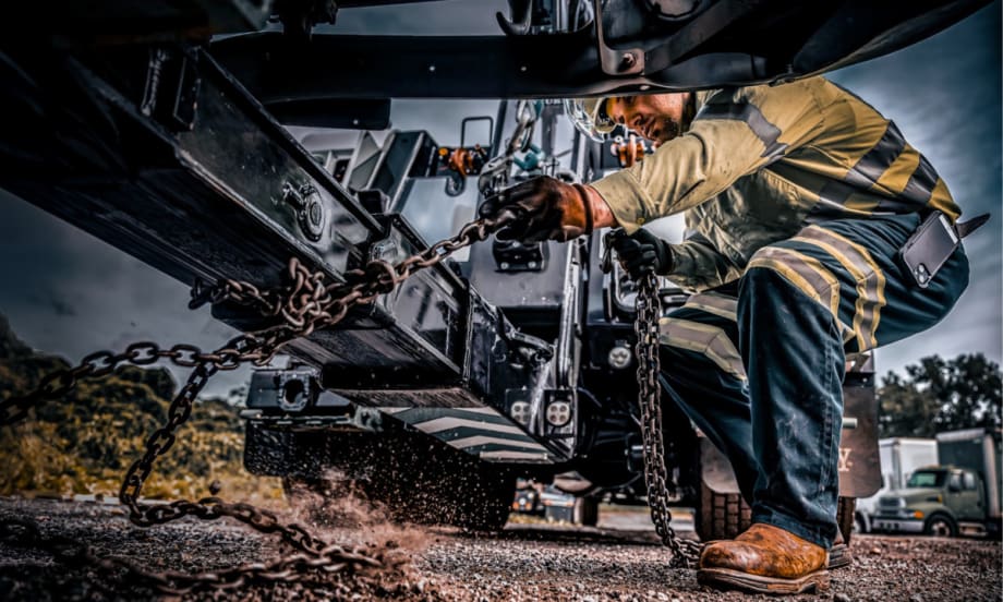 A man works on a Cox Fleet truck.
