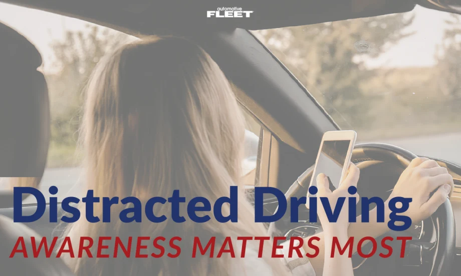 Driver holding a phone while steering, illustrating distracted driving and the importance of mental awareness and attention on the road for fleet safety.