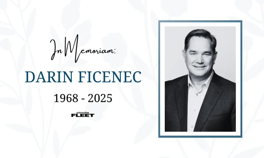A blue and white graphic with a black and white picture of Darin Ficenec and text reading "In Memoriam: Darin Ficenec, 1968-2025"