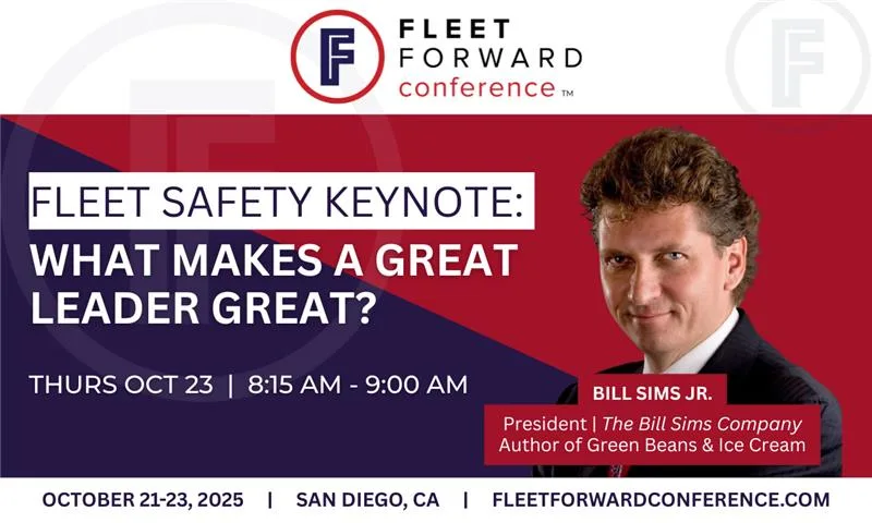 Fleet Forward Conference 2025 keynote graphic for speaker Bill Sims Jr. on “What Makes a Great Leader Great,” on October 23, 8:15 AM in San Diego.