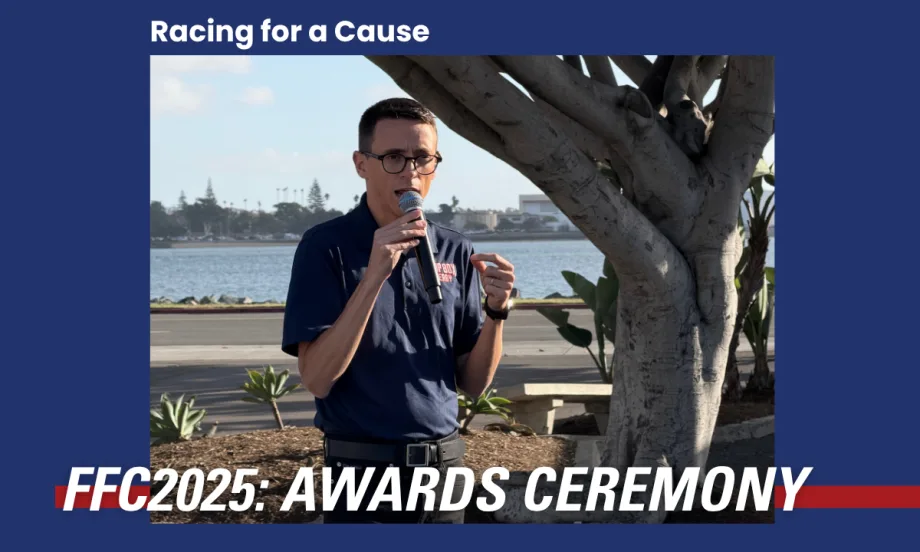 A Fleet Forward Conference graphic highlighting this year's Soap Box derby challenge between Chris Brown and Lauren Fletcher. Image of Dan VanFossen introducing the award.