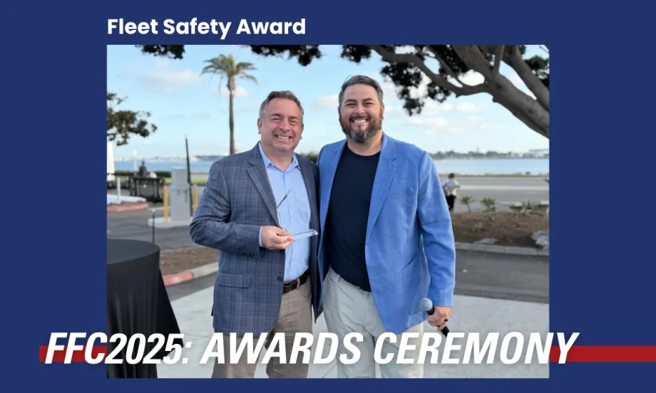A Fleet Forward conference graphic highlighting the awards ceremony on October 22. Carl Gustafson of Wheels accepts the award for Dan Rossi.