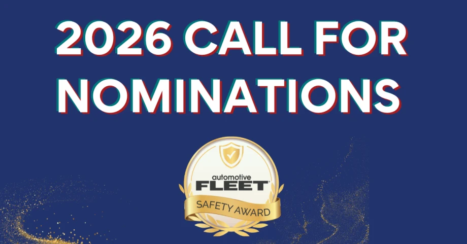 A blue and red Automotive Fleet graphic calling for nominations for the fleet safety award.