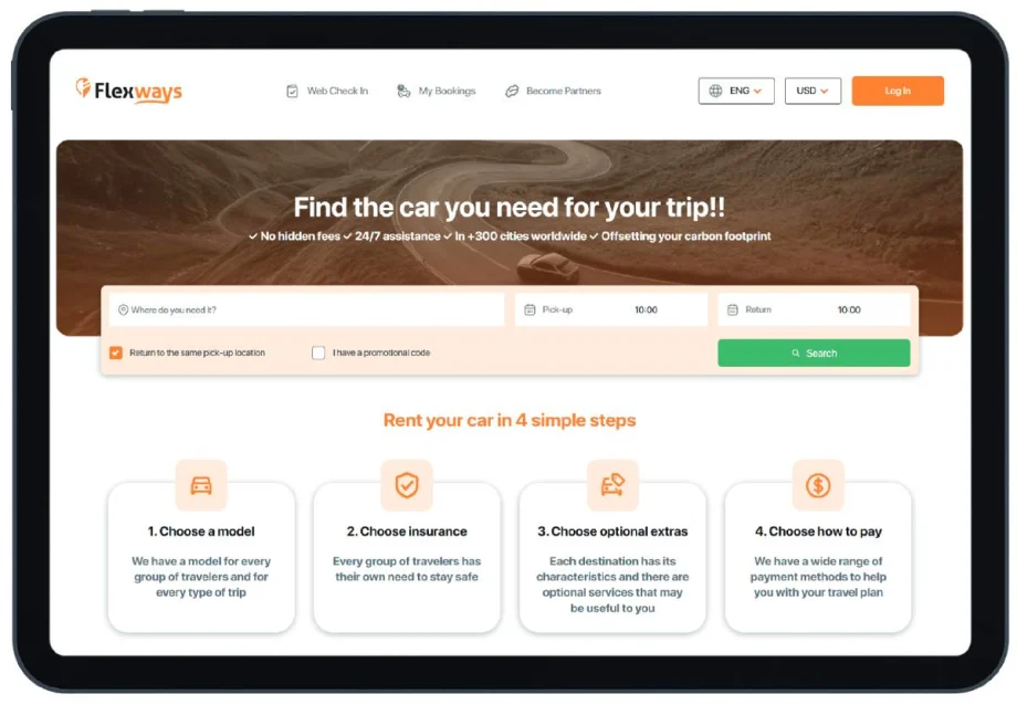 Flexways home page website.