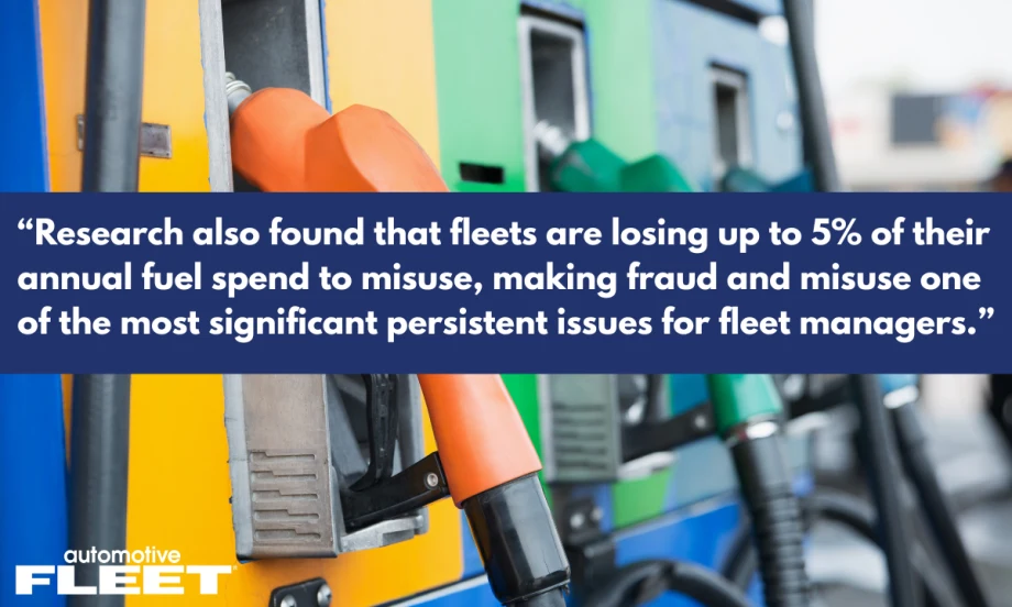 A fuel graphic with overlay text and the quote "
Research also found that fleets are losing up to 5% of their annual fuel spend to misuse."