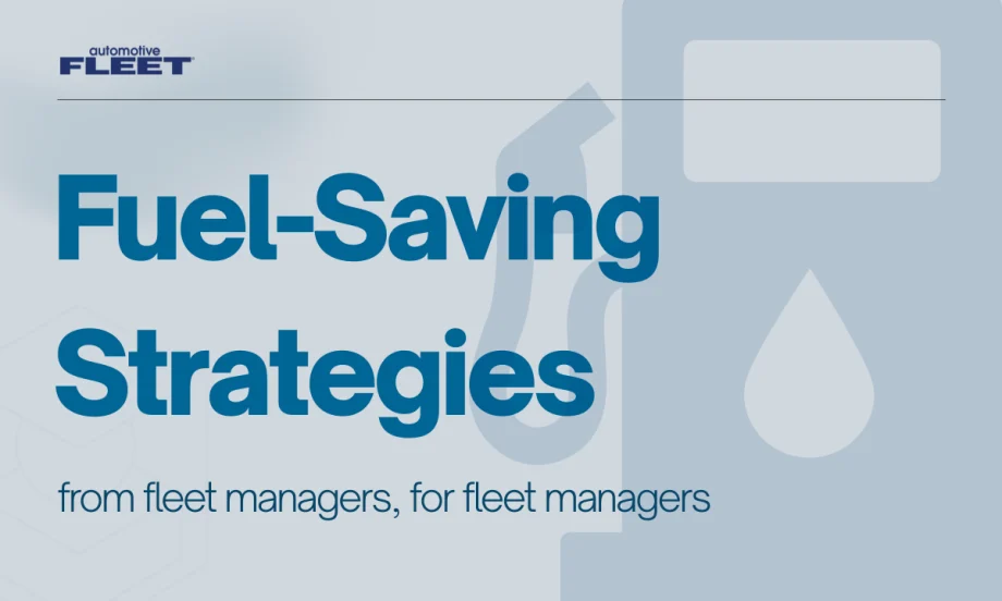 Graphic reading “Fuel-Saving Strategies” with fuel pump and droplet icons, representing fleet management tips on policy, in-network fueling, and maintenance to reduce fuel costs.