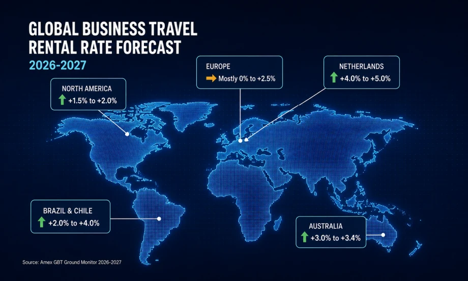 map of globe with regional corporate car rental rates