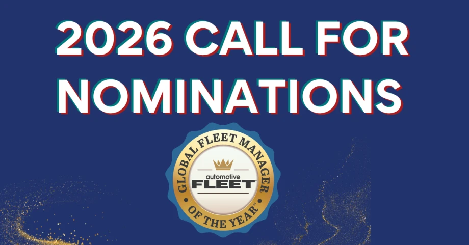 A blue and red call for nominations graphic for the global fleet manager of the year.