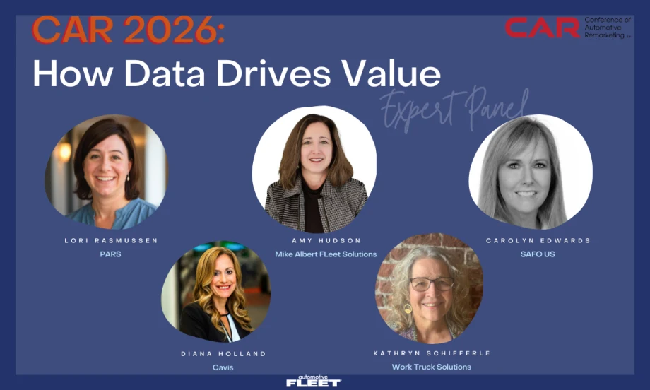 Promotional graphic for CAR 2026 panel on data-driven value in commercial vehicles, featuring five industry experts and session details for April 16 in Cleveland.