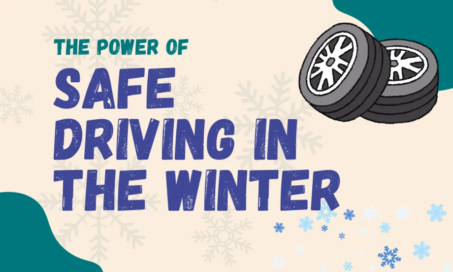 A beige graphic with tires in the right corner highlights safe winter driving.