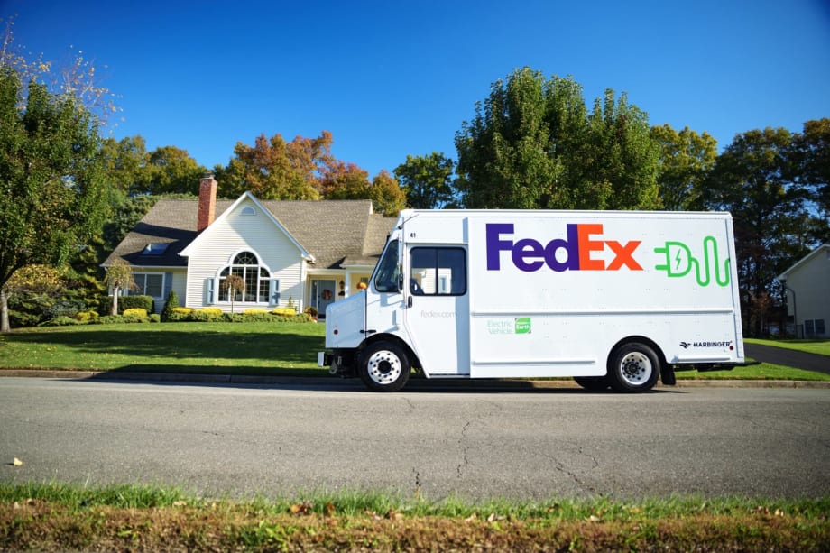 A FedEx truck driving on the road