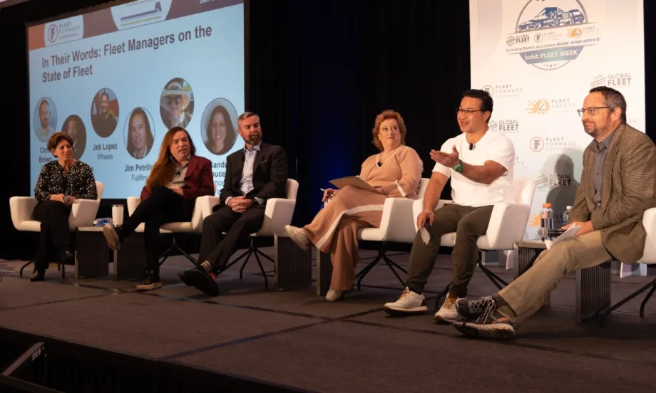 Fleet managers on stage during a roundtable discussion at the Fleet Forward and Safety Conference.