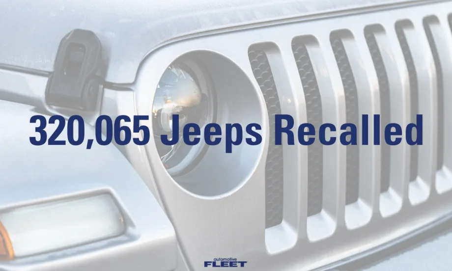 A Jeep graphic announcing over 300,000 recalls due to a fire hazard/