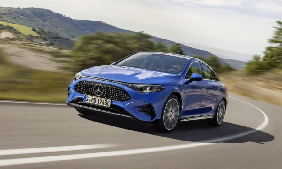 A blue 2026 Mercedes CLA sedan on a road.