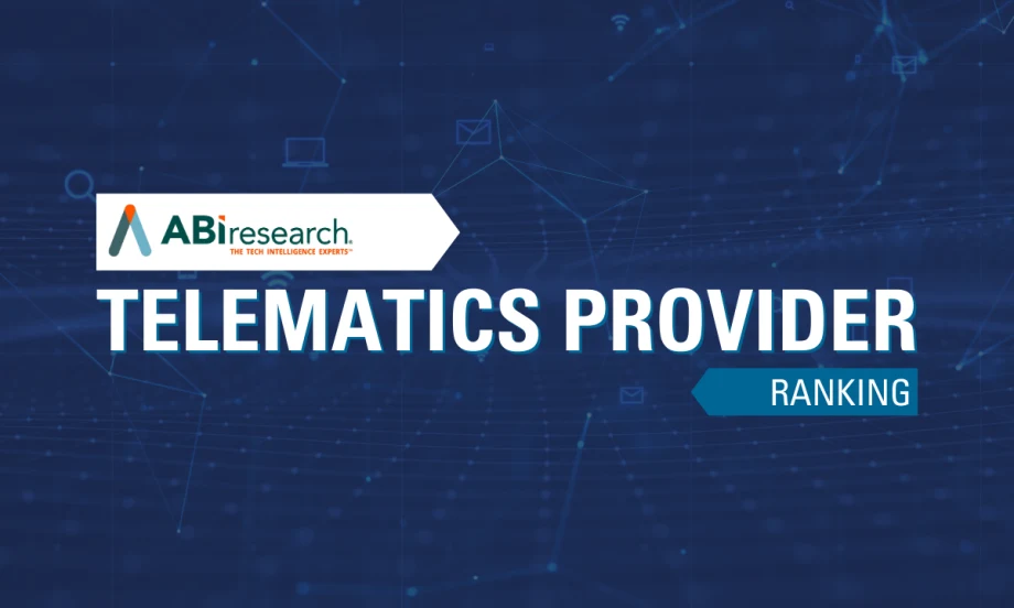 A blue and white graphic with text reading "Telematics Provider Ranking" below ABI Research's logo.